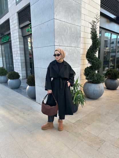 Oversize Siyah Trençkot