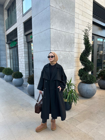 Oversize Siyah Trençkot